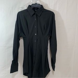 Hidden Brand Womens Pegged Waist Long Sleeve Button Up Dress Shirt Black Small
